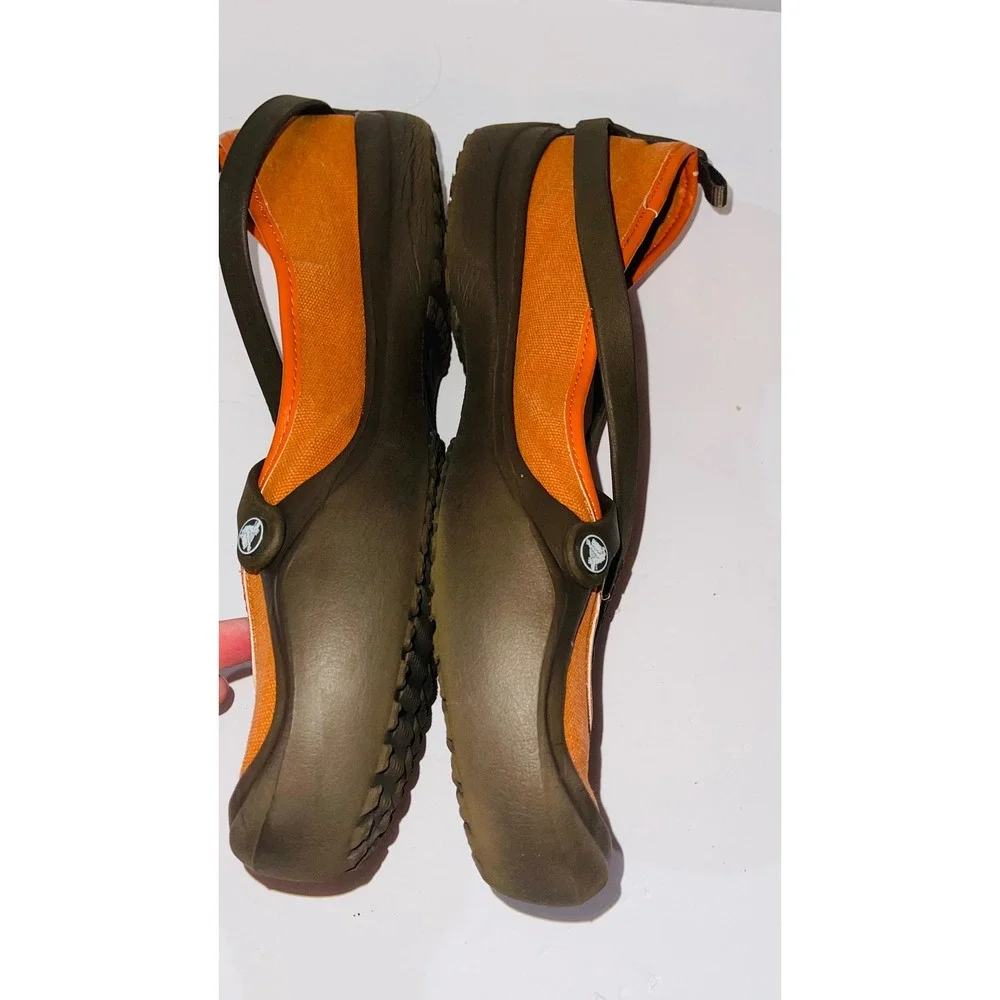 Crocs Womens Adrina Mary Jane Size 12 Orange Brown Canvas Comfort Clog